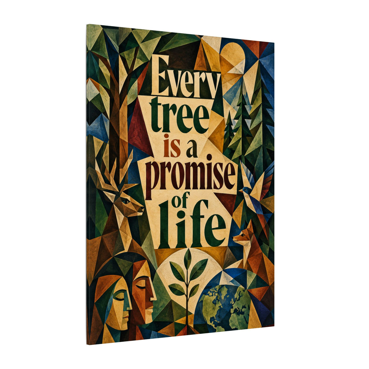 "EVERY TREE IS A PROMISE OF LIFE" (Cubist art style). Earthsmart Eco Canvas Wall Art (Matte Stretched Print).