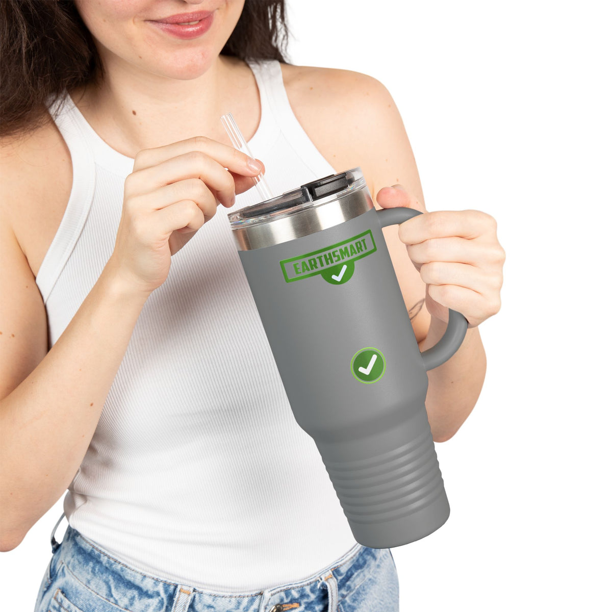 EARTHSMART ECO TUMBLER - 'ICONIC' LOGO version -  100% stainless steel (body), 100% recycled plastic (straw and lid).(1.8L - 40OZ)