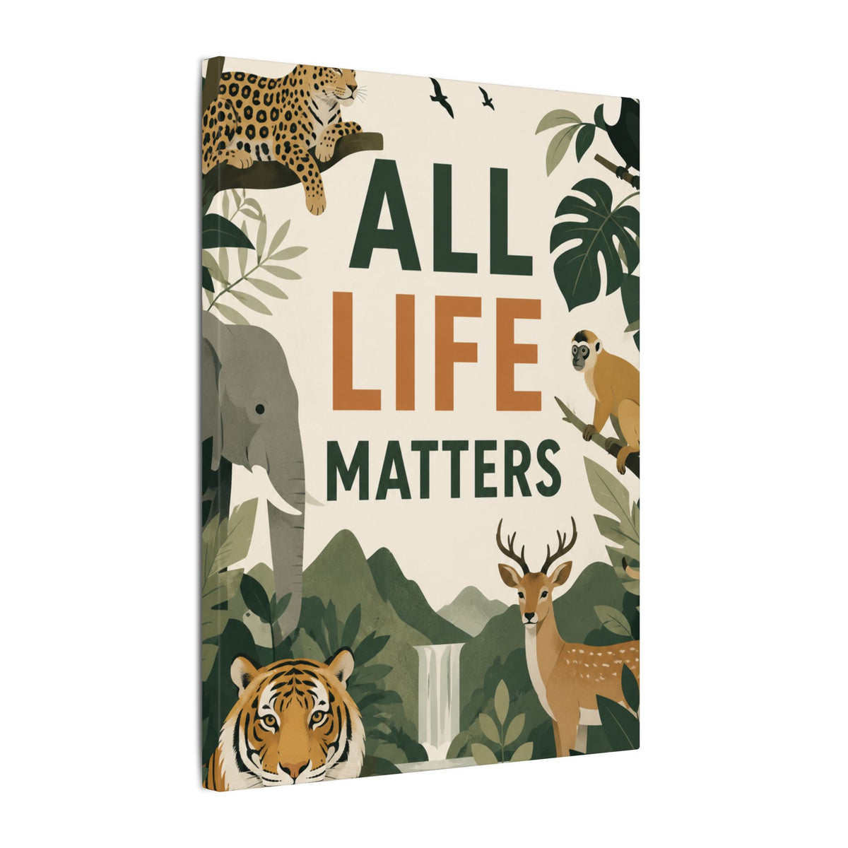 "ALL LIFE MATTERS" (modern art style) - Earthsmart Canvas Wall Art. Jungle Wildlife. (Matte Stretched Print).