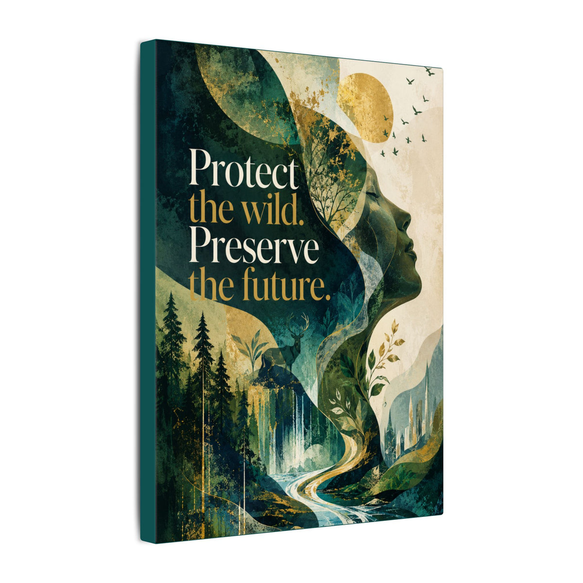"PROTECT THE WILD PRESERVE THE FUTURE" (Abstract art style). Earthsmart Eco Canvas Wall Art (Matte Stretched Print).
