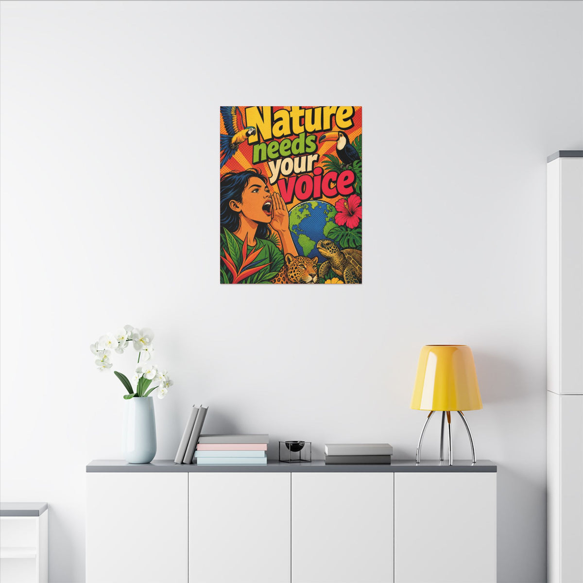 "NATURE NEEDS YOUR VOICE" (Pop art style). Earthsmart Eco Canvas Wall Art (Matte Stretched Print).