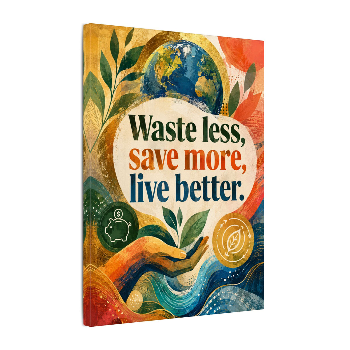 "WASTE LESS, SAVE MORE, LIVE BETTER". – Inspirational Eco Canvas