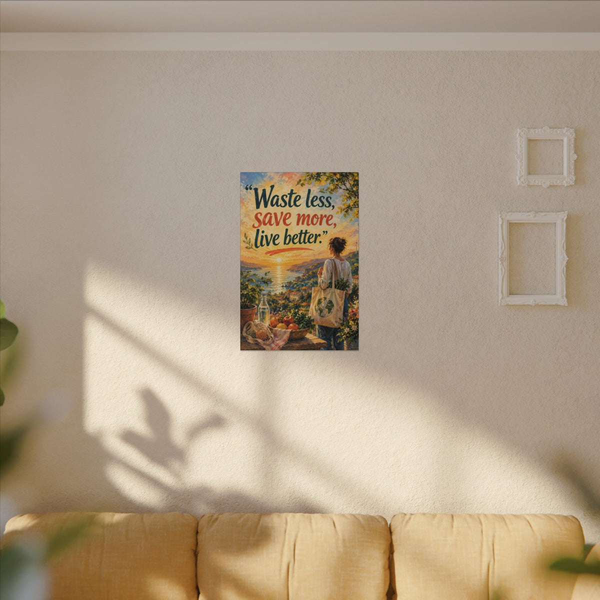 "WASTE LESS, SAVE MORE, LIVE BETTTER." (Impressionist art style). Earthsmart,  Eco-Friendly Inspirational Wall Art
