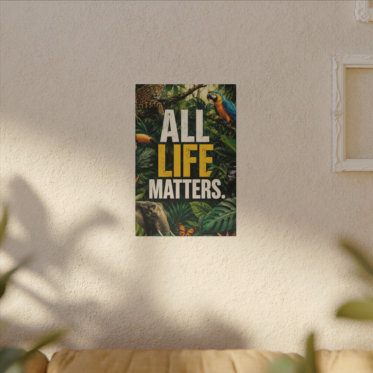 "ALL LIFE MATTERS" (Realist art style)  — Earthsmart Canvas Wall Art. Jungle Wildlife (Matte Stretched Canvas).
