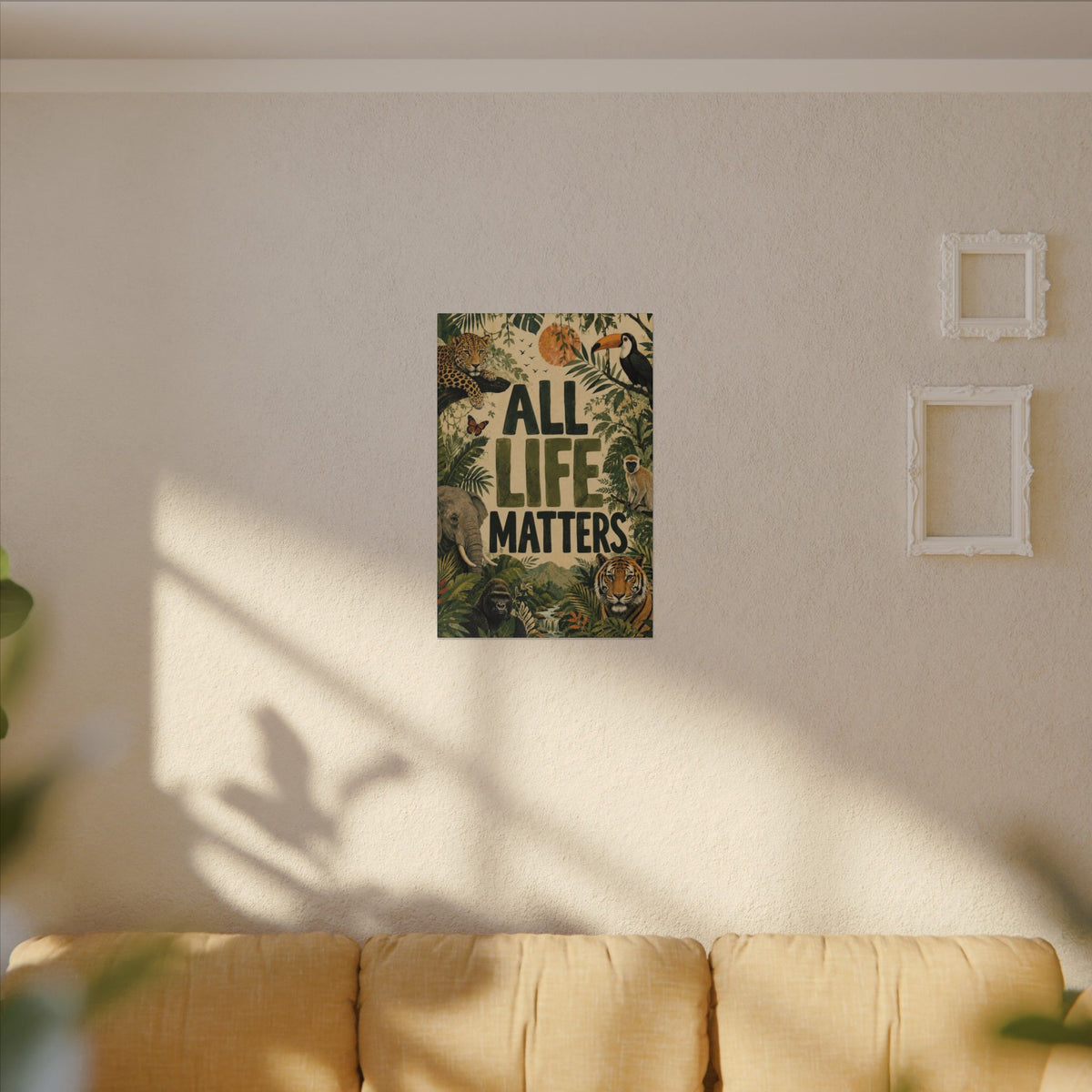 "ALL LIFE MATTERS" (Organic art style) Earthsmart Canvas Wall Art — Jungle Wildlife. (Matte Stretched Print)
