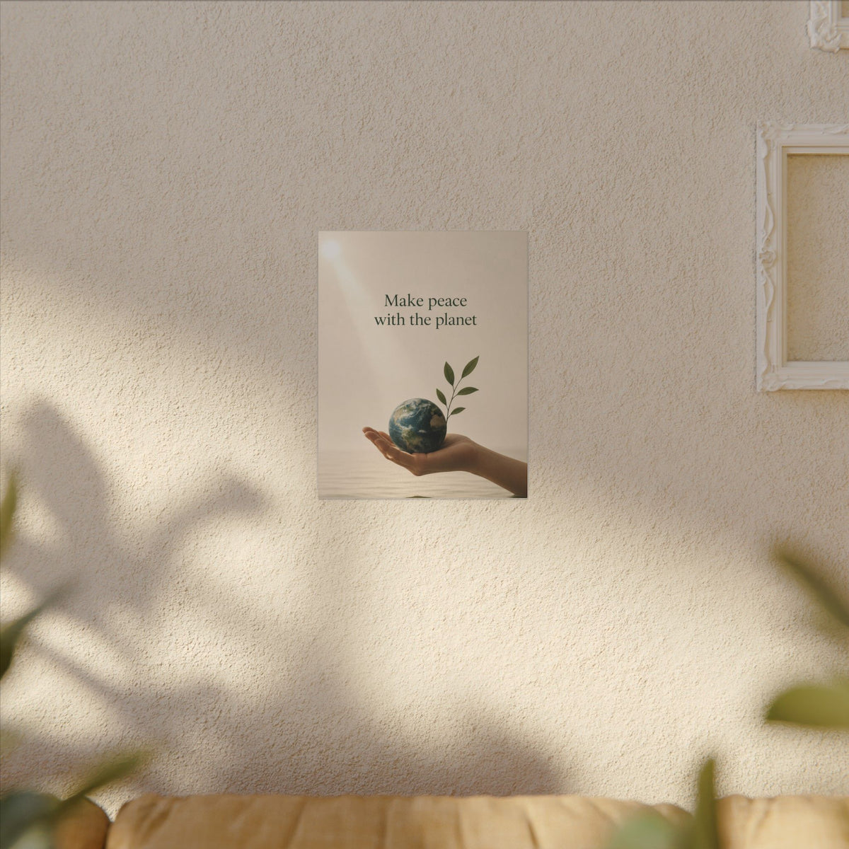 "MAKE PEACE WITH THE PLANET" (Minimalist art style). Earthsmart Eco Canvas Wall Art (Matte Stretched Print).