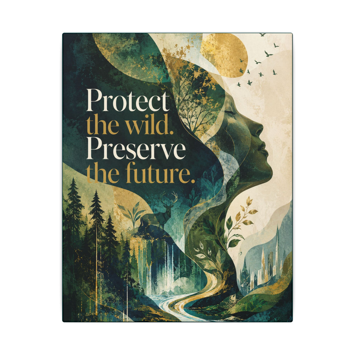 "PROTECT THE WILD PRESERVE THE FUTURE" (Abstract art style). Earthsmart Eco Canvas Wall Art (Matte Stretched Print).