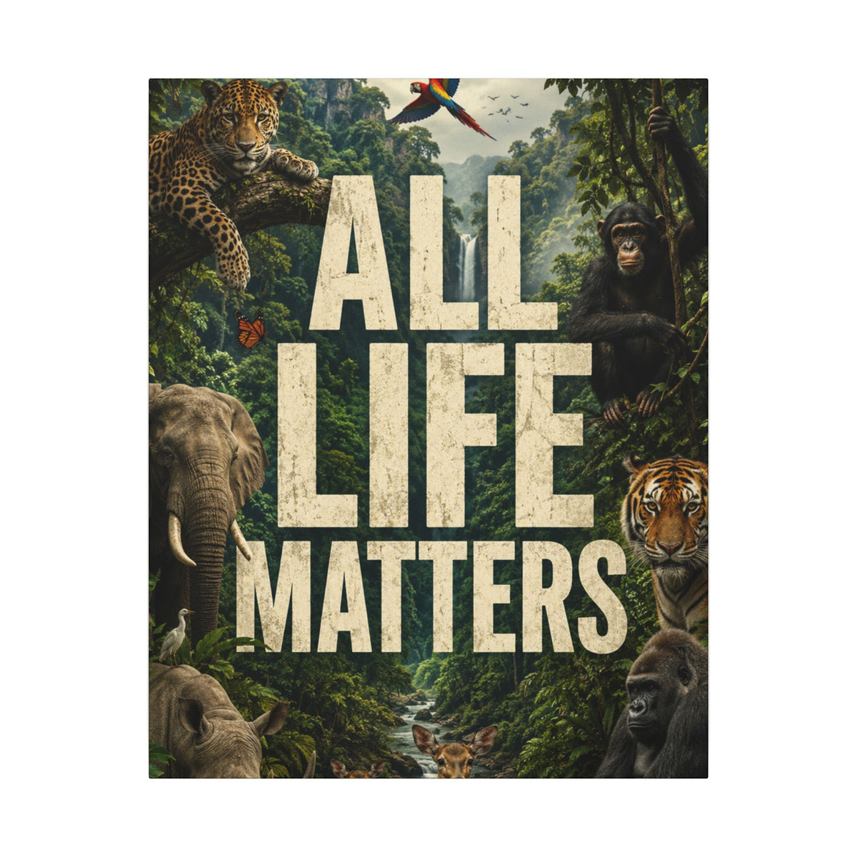 ALL LIFE MATTERS (Abstract art style) -  Earthsmart Canvas Wall Art. Jungle Wildlife ((Matte Stretched Print).