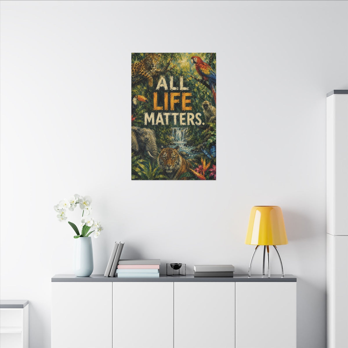 "ALL LIFE MATTERS" (Impressionist art style) — Earthsmart Canvas Wall Art. Jungle Wildlife. (Matte Stretched Print)