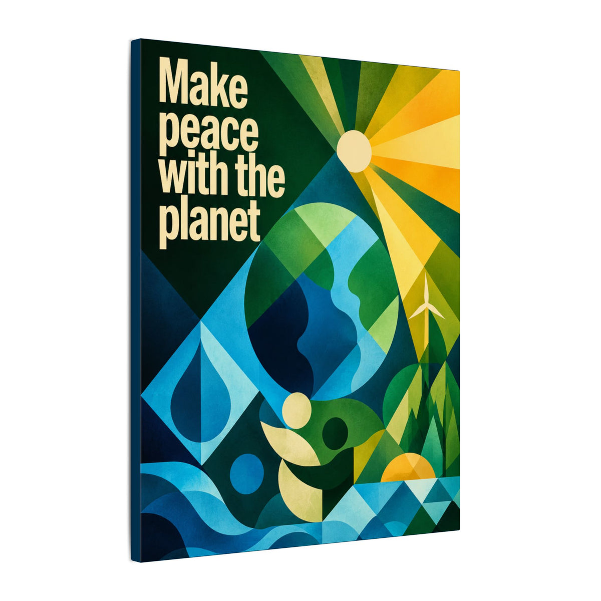 "MAKE PEACE WITH THE PLANET" (Radical Geometric art style). Earthsmart Eco Canvas Wall Art (Matte Stretched Print).