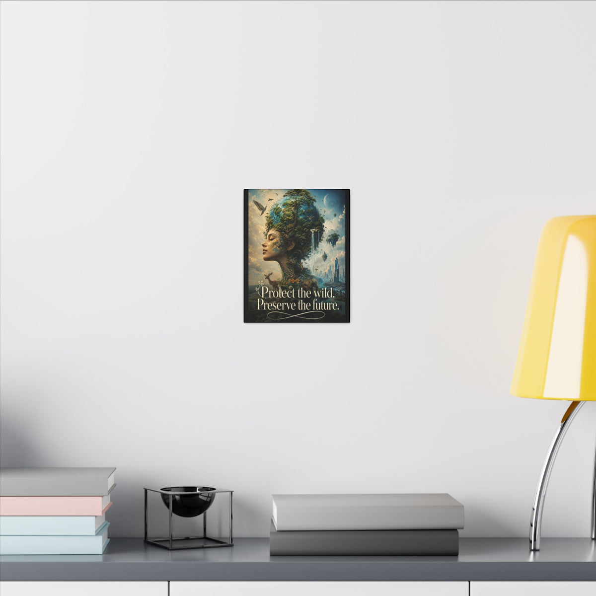"PROTECT THE WILD PRESERVE THE FUTURE" (Surrealist art style). Earthsmart Eco Canvas Wall Art (Matte Stretched Print).