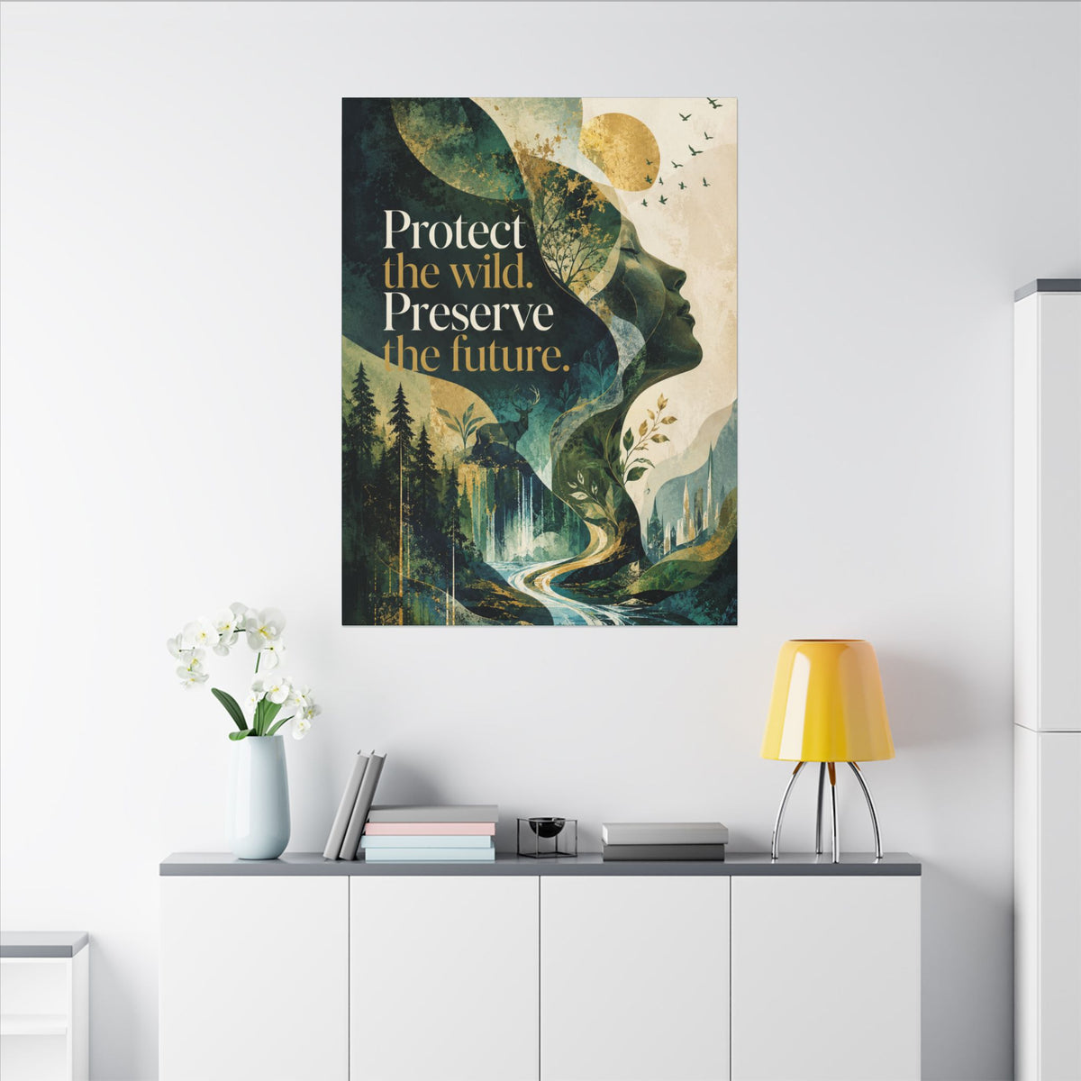 "PROTECT THE WILD PRESERVE THE FUTURE" (Abstract art style). Earthsmart Eco Canvas Wall Art (Matte Stretched Print).