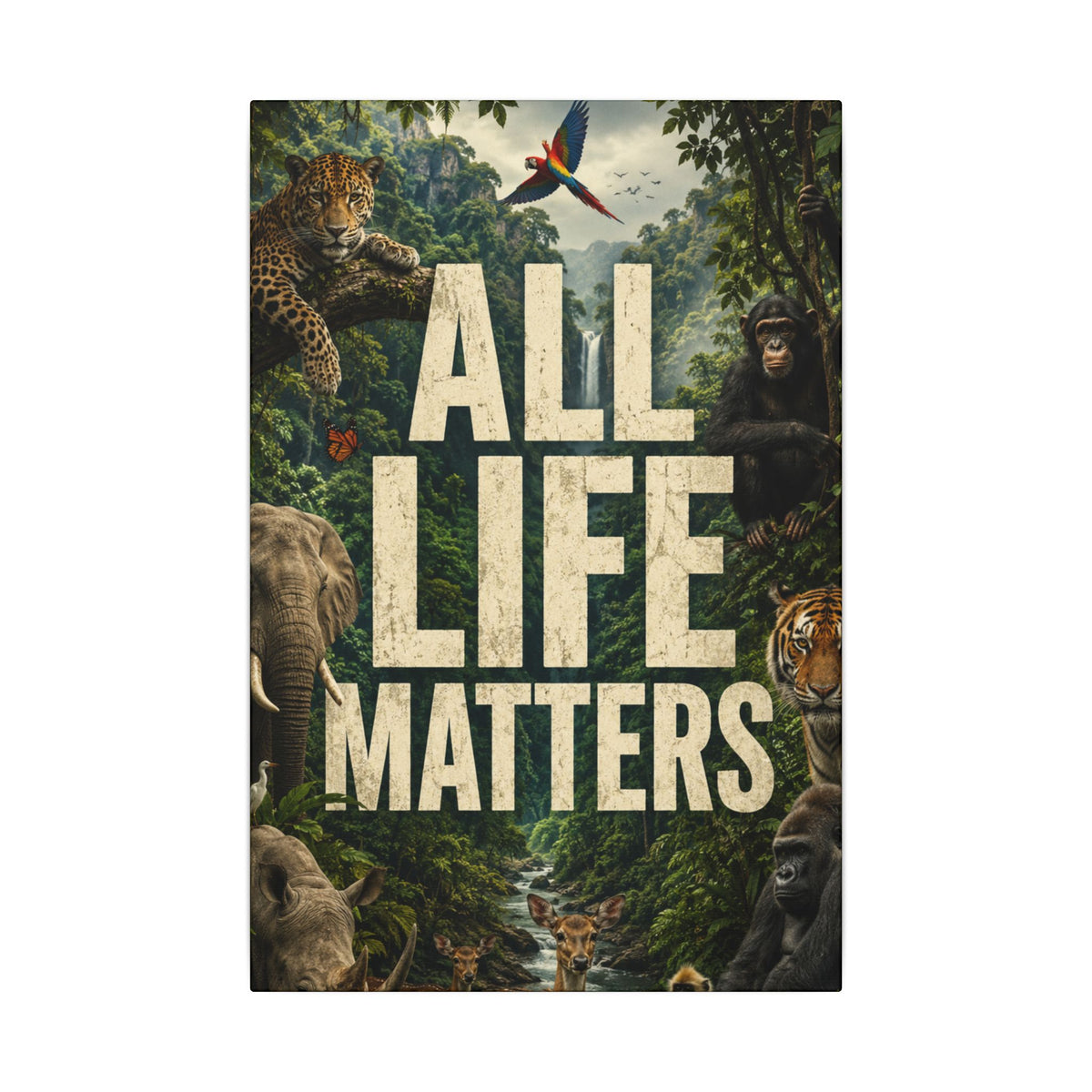 ALL LIFE MATTERS (Abstract art style) -  Earthsmart Canvas Wall Art. Jungle Wildlife ((Matte Stretched Print).