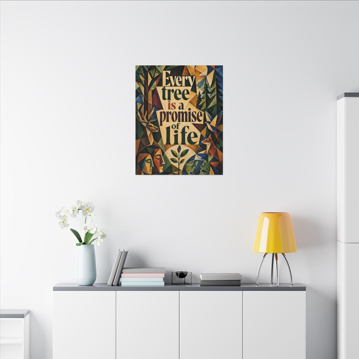 "EVERY TREE IS A PROMISE OF LIFE" (Cubist art style). Earthsmart Eco Canvas Wall Art (Matte Stretched Print).