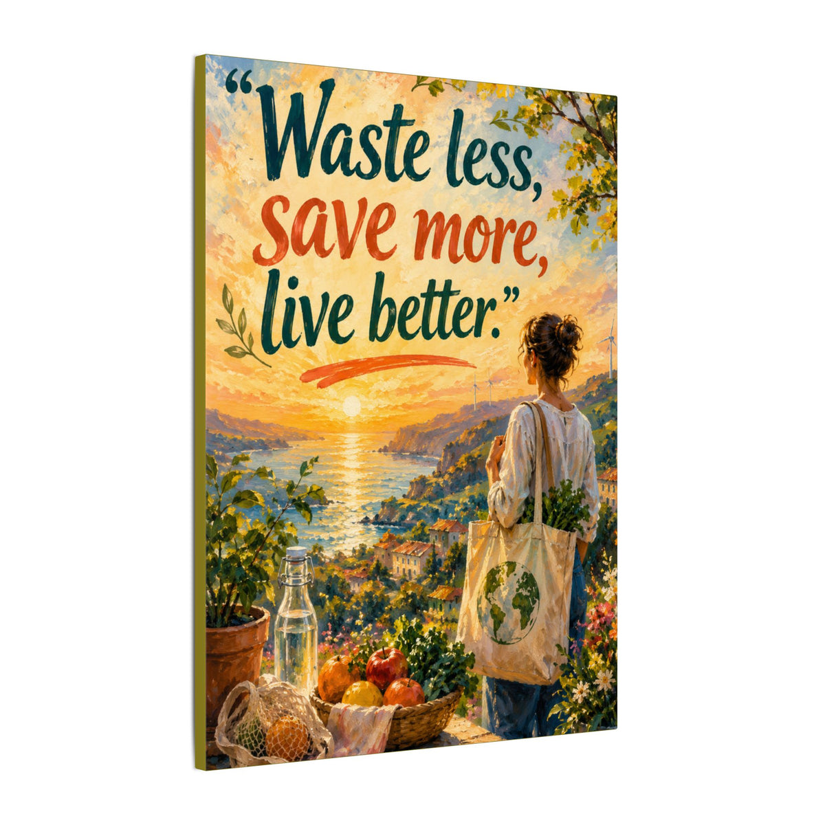 "WASTE LESS, SAVE MORE, LIVE BETTTER." (Impressionist art style). Earthsmart,  Eco-Friendly Inspirational Wall Art