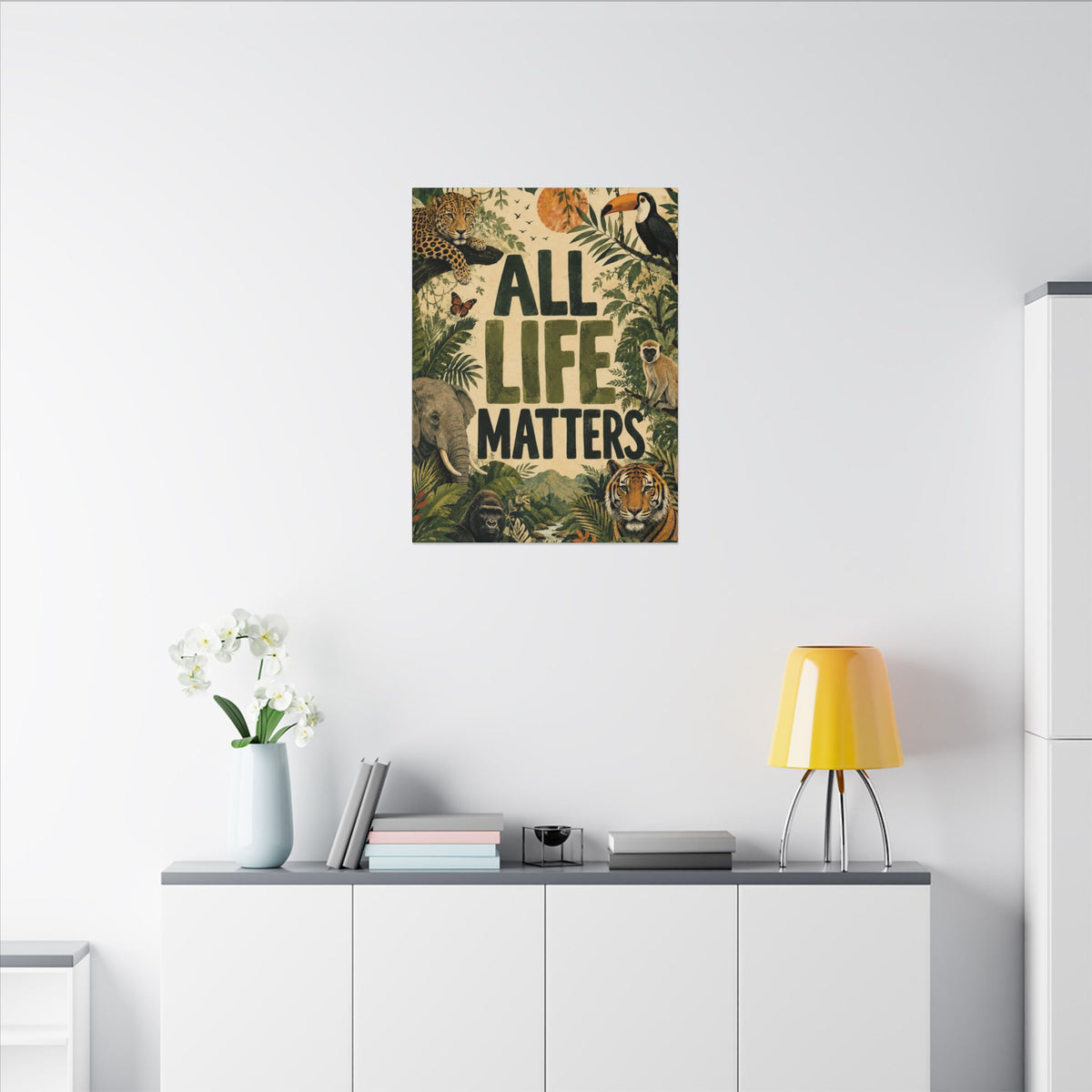 "ALL LIFE MATTERS" (Organic art style) Earthsmart Canvas Wall Art — Jungle Wildlife. (Matte Stretched Print)