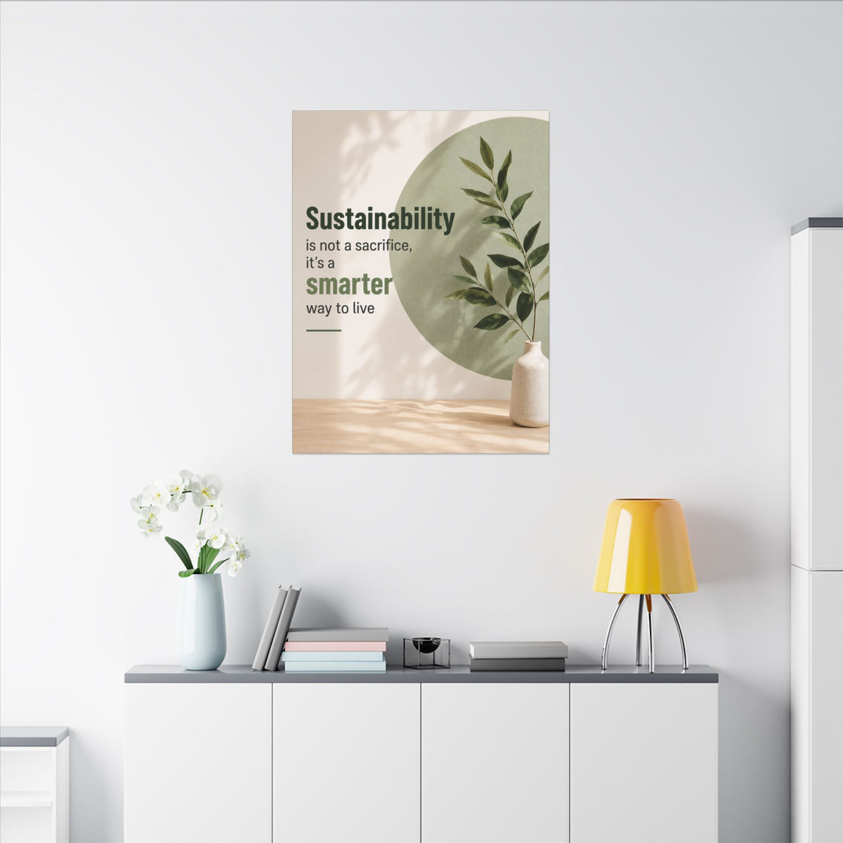 "SUSTAINABILITY IS NOT A SACRIFICE, IT'S A SMARTER WAY TO LIVE" (Minimalist art style). Earthsmart Eco Canvas Wall Art (Matte Stretched Print).