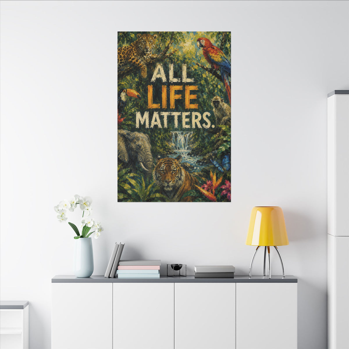 "ALL LIFE MATTERS" (Impressionist art style) — Earthsmart Canvas Wall Art. Jungle Wildlife. (Matte Stretched Print)