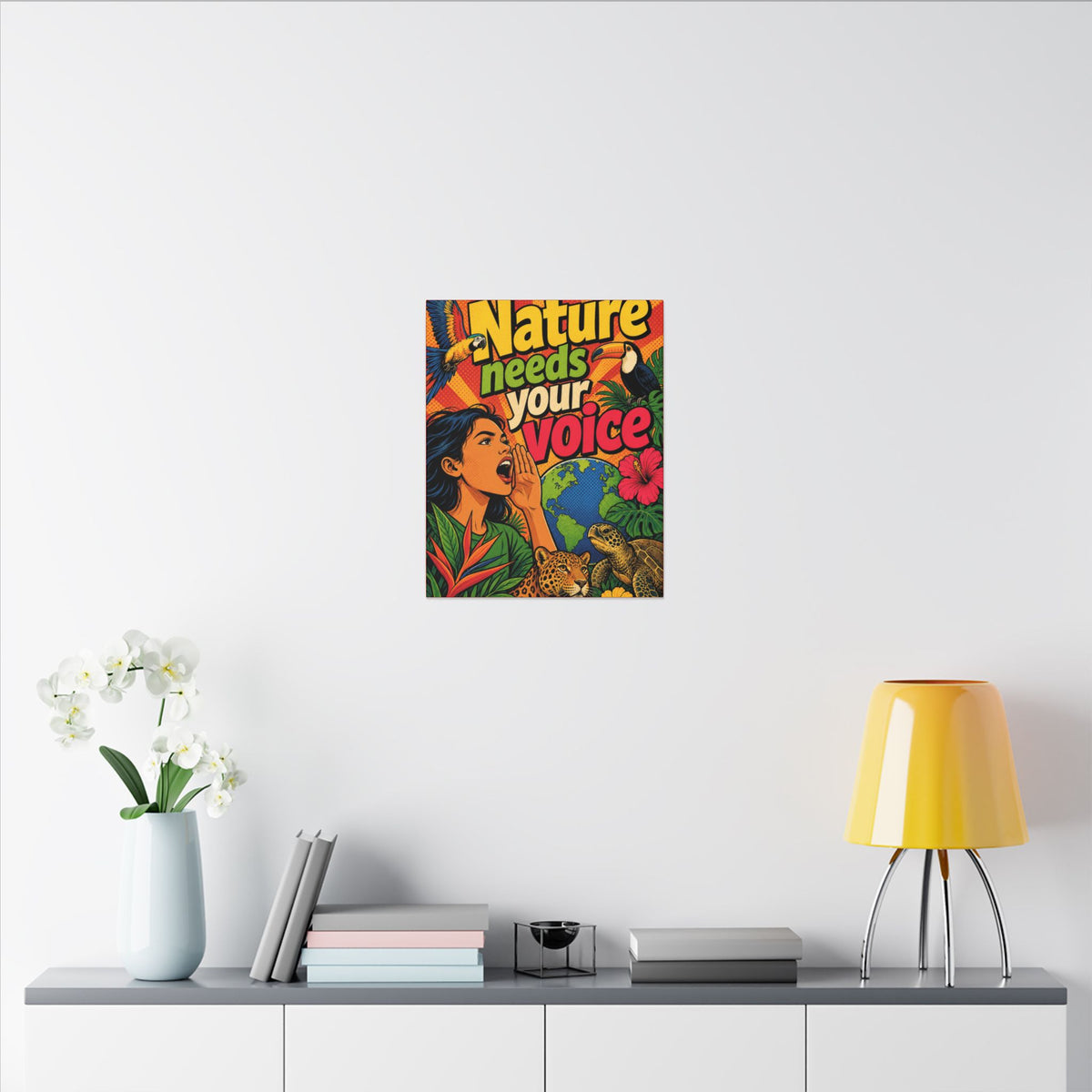 "NATURE NEEDS YOUR VOICE" (Pop art style). Earthsmart Eco Canvas Wall Art (Matte Stretched Print).