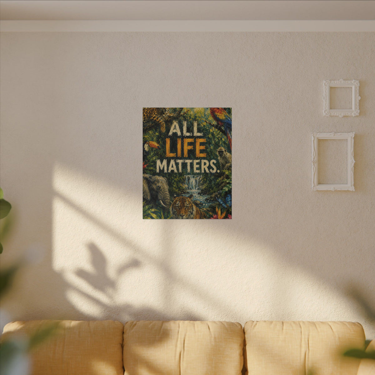 "ALL LIFE MATTERS" (Impressionist art style) — Earthsmart Canvas Wall Art. Jungle Wildlife. (Matte Stretched Print)