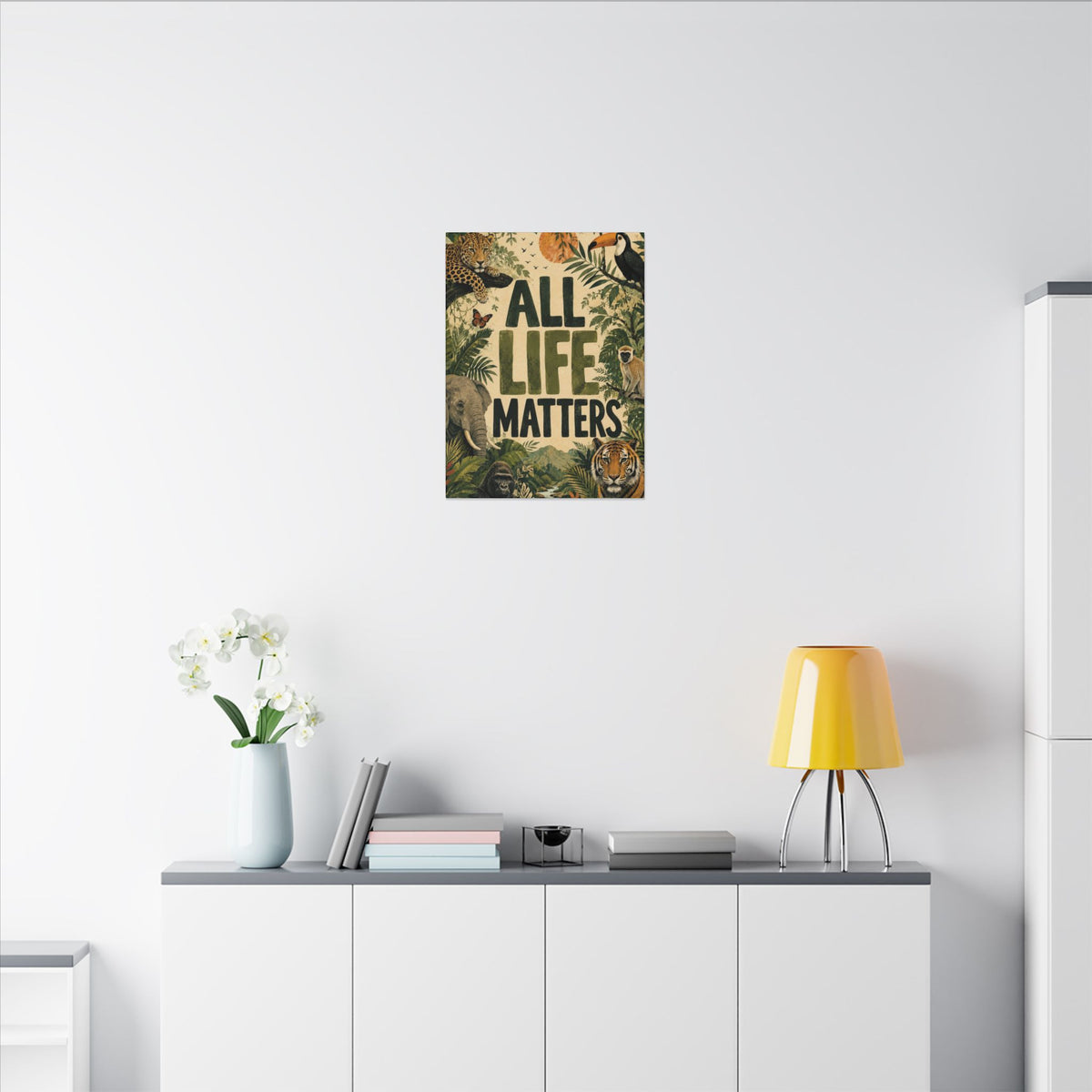 "ALL LIFE MATTERS" (Organic art style) Earthsmart Canvas Wall Art — Jungle Wildlife. (Matte Stretched Print)