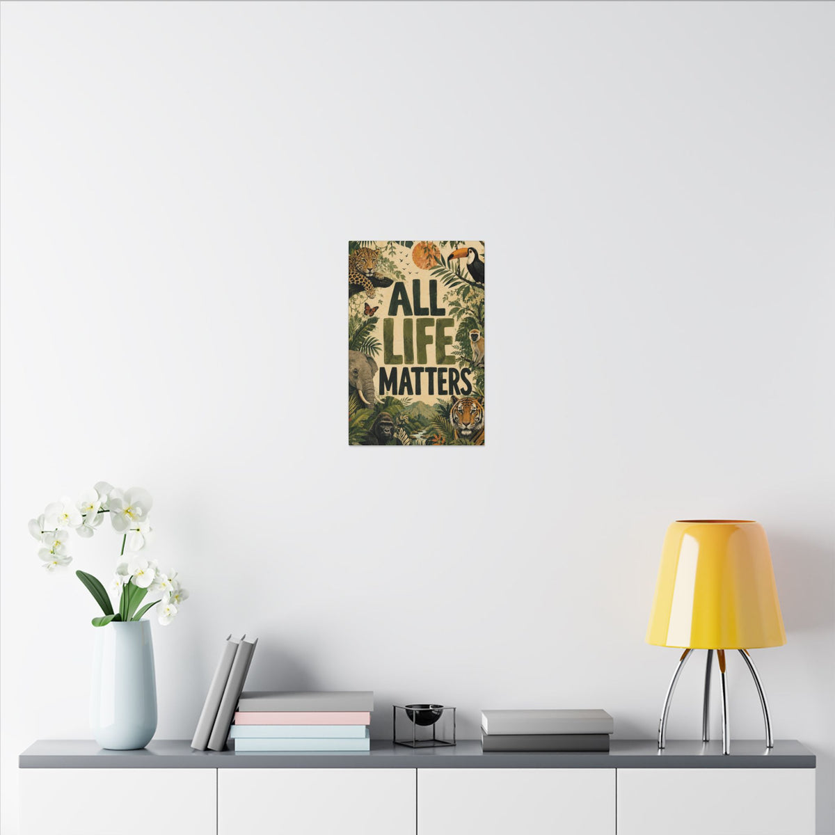 "ALL LIFE MATTERS" (Organic art style) Earthsmart Canvas Wall Art — Jungle Wildlife. (Matte Stretched Print)