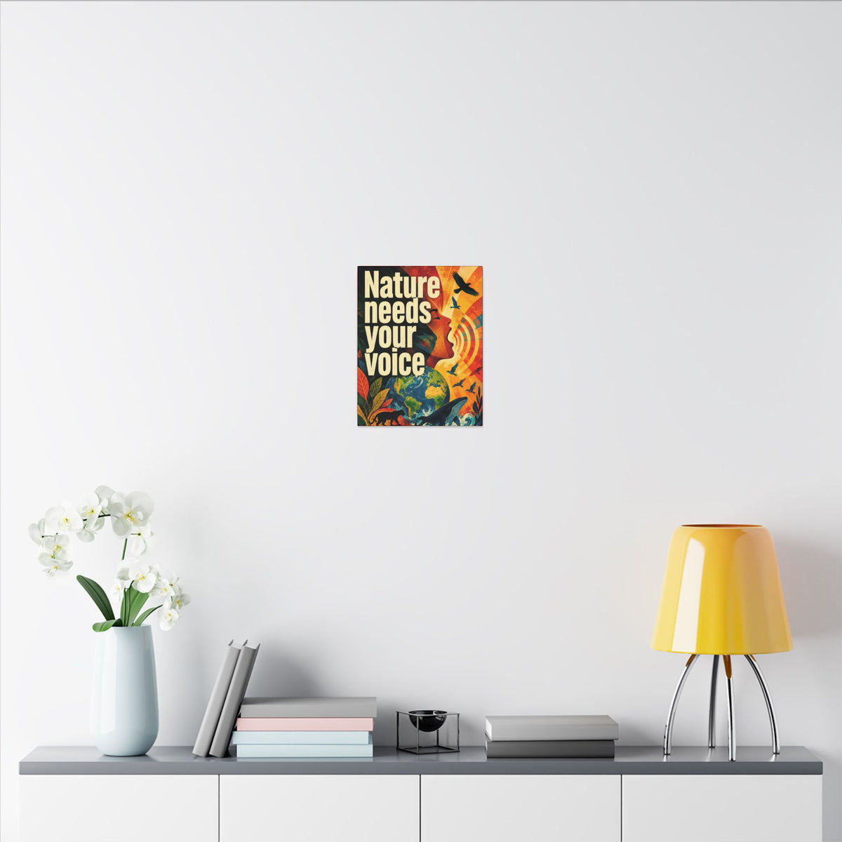 "NATURE NEEDS YOUR VOICE" (Contemporary art style). Earthsmart Eco Canvas Wall Art (Matte Stretched Print).