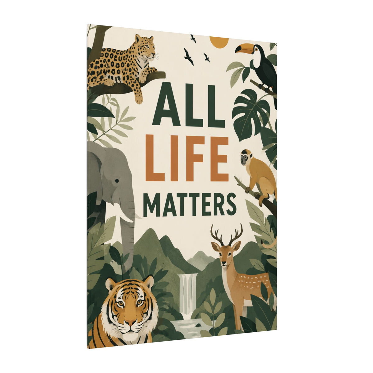 "ALL LIFE MATTERS" (modern art style) - Earthsmart Canvas Wall Art. Jungle Wildlife. (Matte Stretched Print).