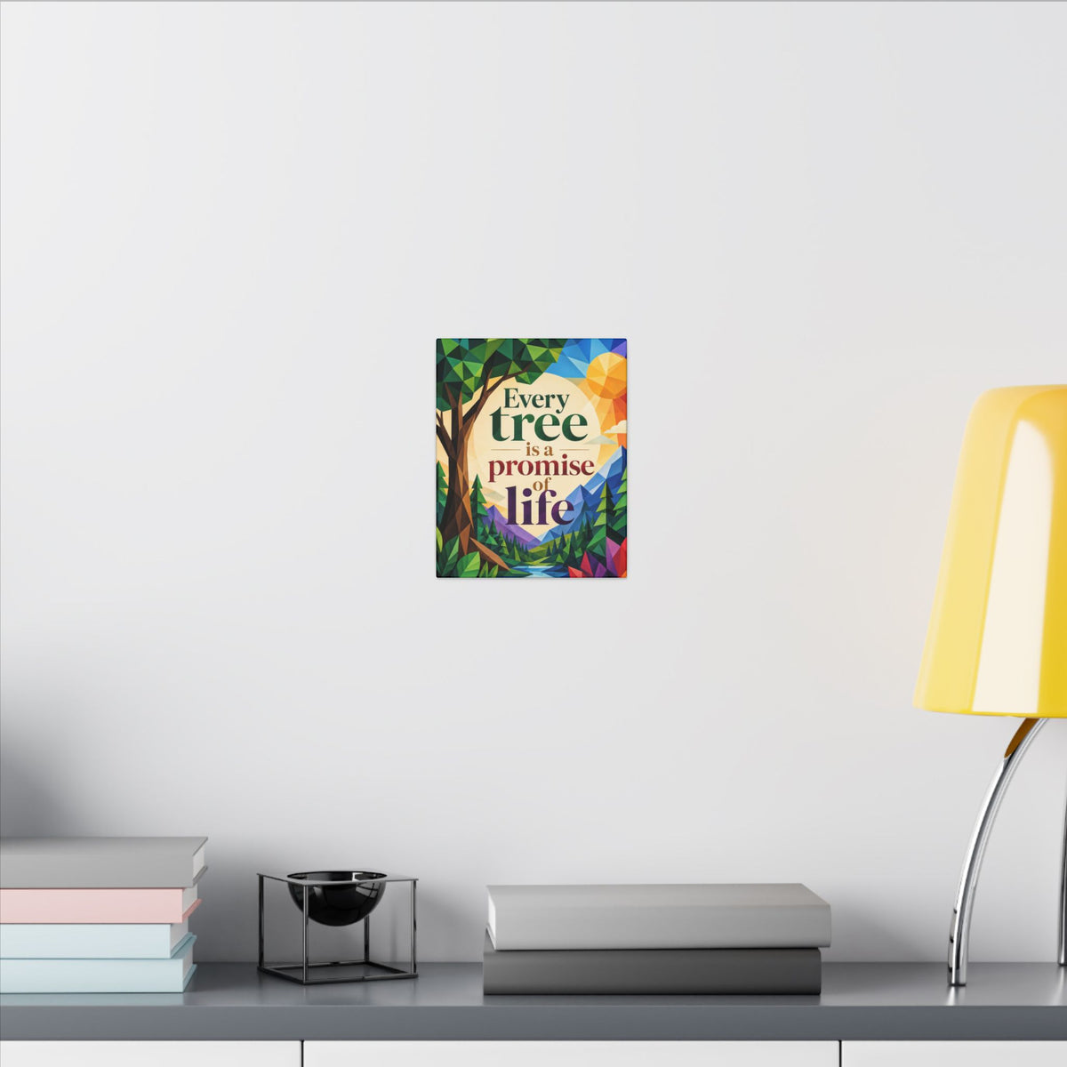 "EVERY TREE IS A PROMISE OF LIFE" (Geometric art style). Earthsmart Eco Canvas Wall Art (Matte Stretched Print).