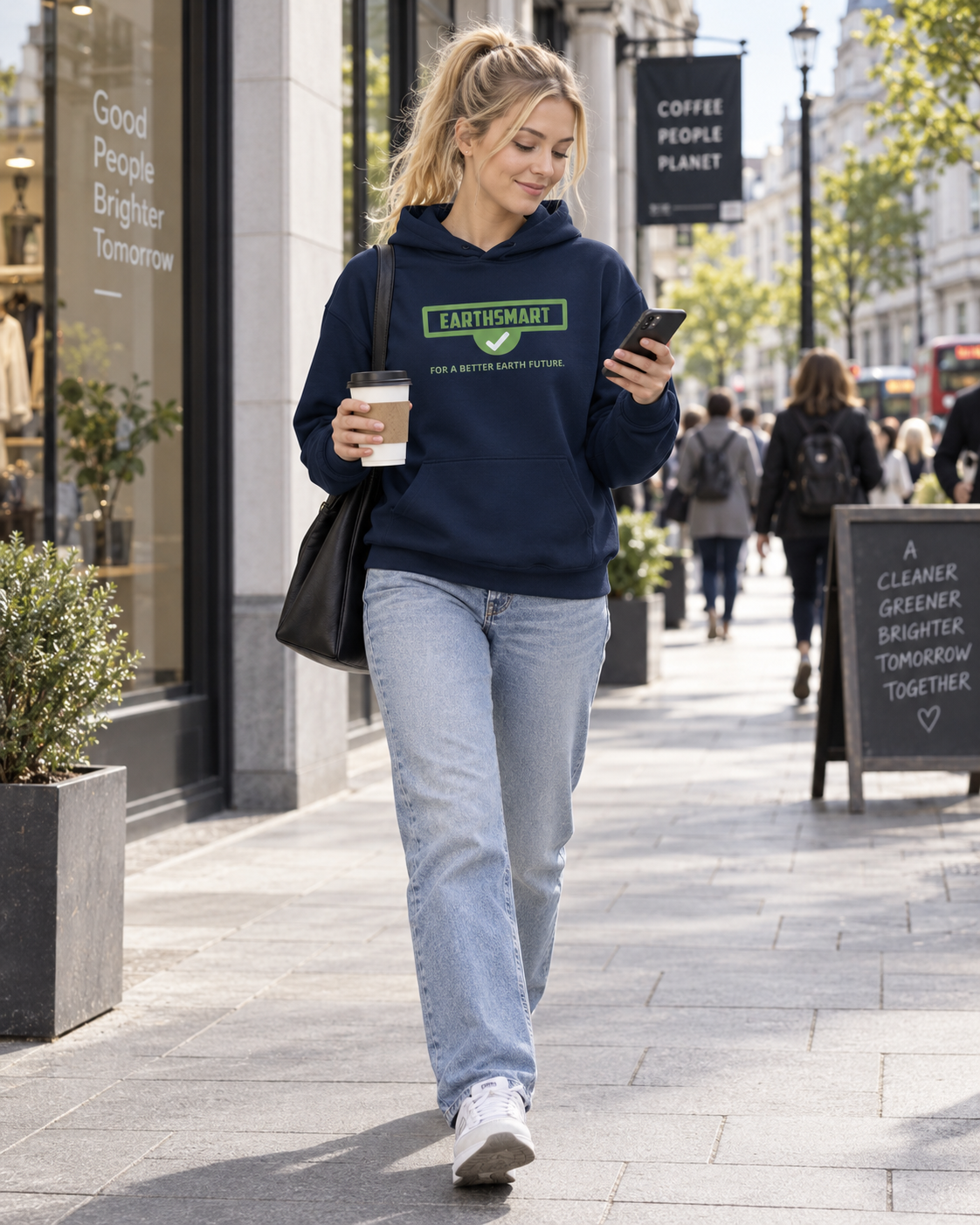 EARTHSMART HOODIE 'FOR A BETTER EARTH FUTURE' - MADE FROM 100% ORGANIC COTTON & RECYCED POLYESTER.