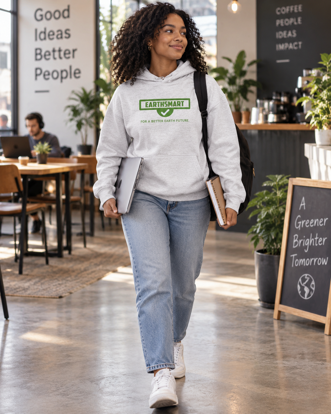 EARTHSMART HOODIE 'FOR A BETTER EARTH FUTURE' - MADE FROM 100% ORGANIC COTTON & RECYCED POLYESTER.