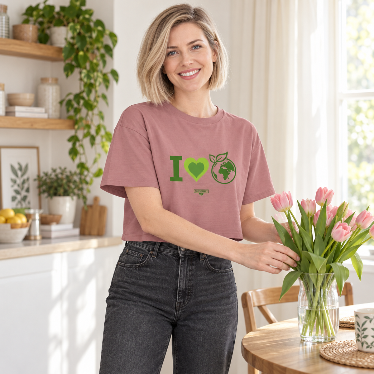 EARTHSMART CROP TOP - 'I LOVE EARTH' — Eco-Friendly - 100% Cotton.