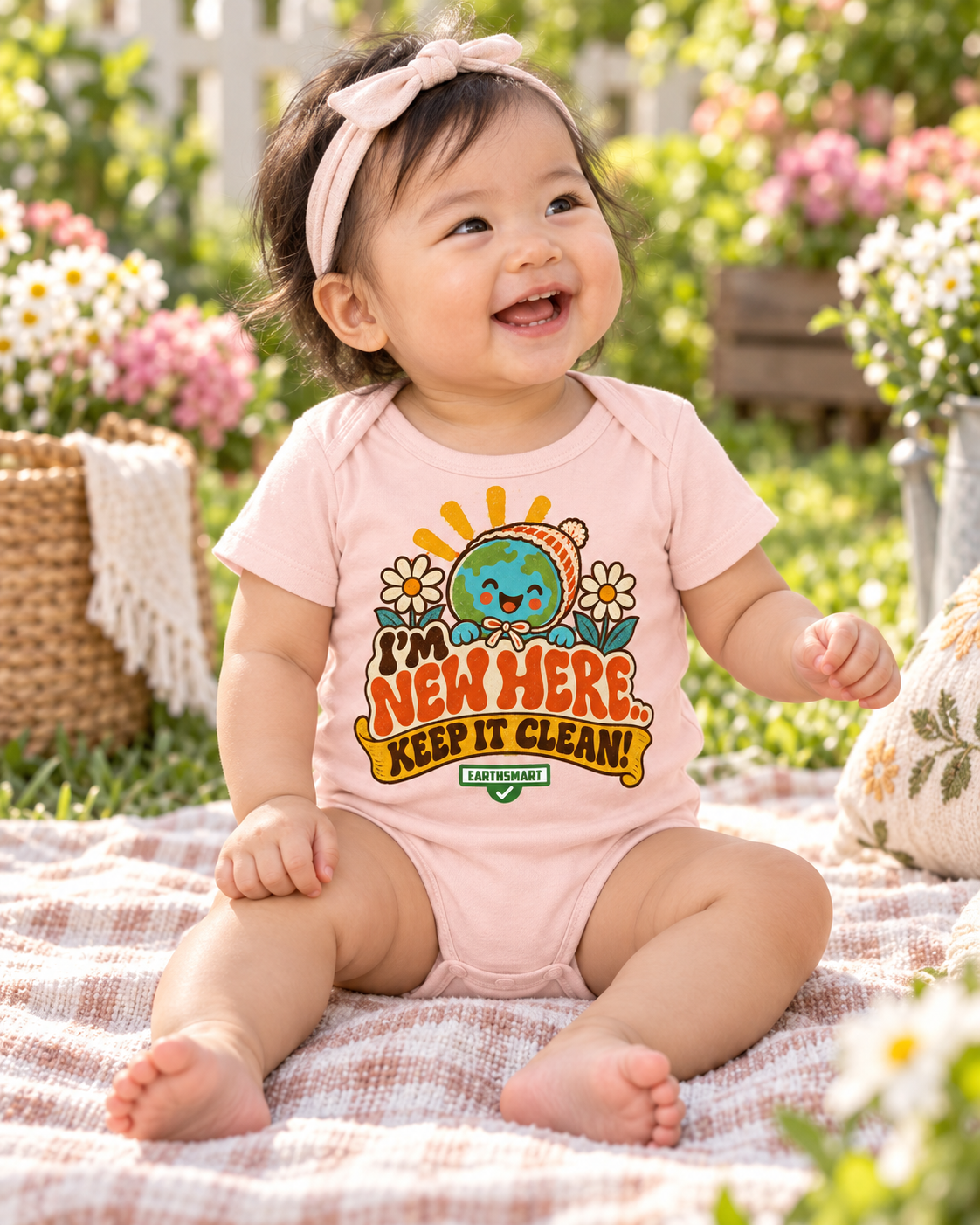 EARTHSMART BABY BODYSUIT — I'M NEW HERE, KEEP IT CLEAN -  ECO-FRIENDLY ORGANIC ONESIE (UNISEX) (0 - 18 MONTHS)