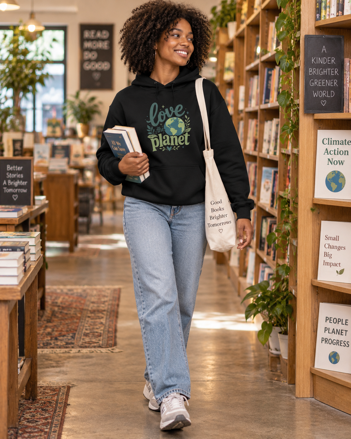 EARTHSMART HOODIE 'LOVE THE PLANET' - MADE FROM 100% ORGANIC COTTON & RECYCLED POLYESTER.