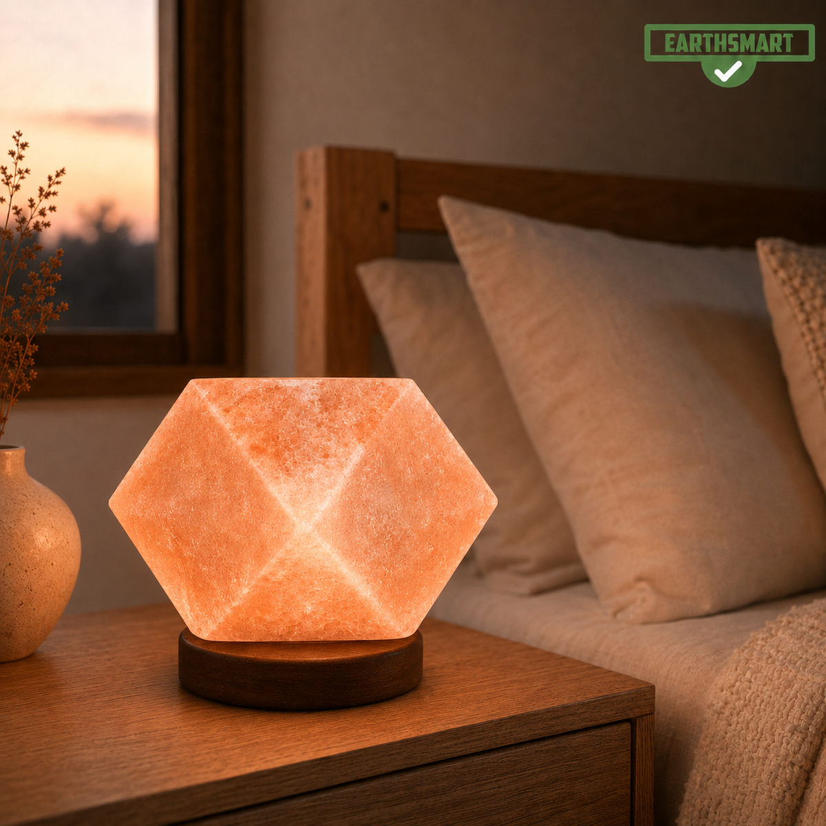 INDUS VALLEY PINK SALT LAMP - (DIAMOND SHAPE). A Beautifully hand crafted organic piece of home décor. Himalayan Pink Salt Lamp.