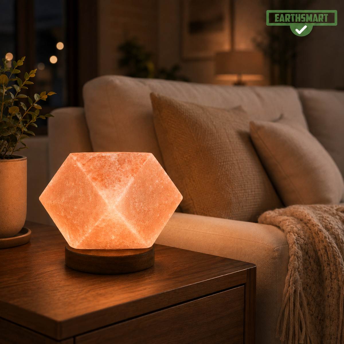 INDUS VALLEY PINK SALT LAMP - (DIAMOND SHAPE). A Beautifully hand crafted organic piece of home décor. Himalayan Pink Salt Lamp.