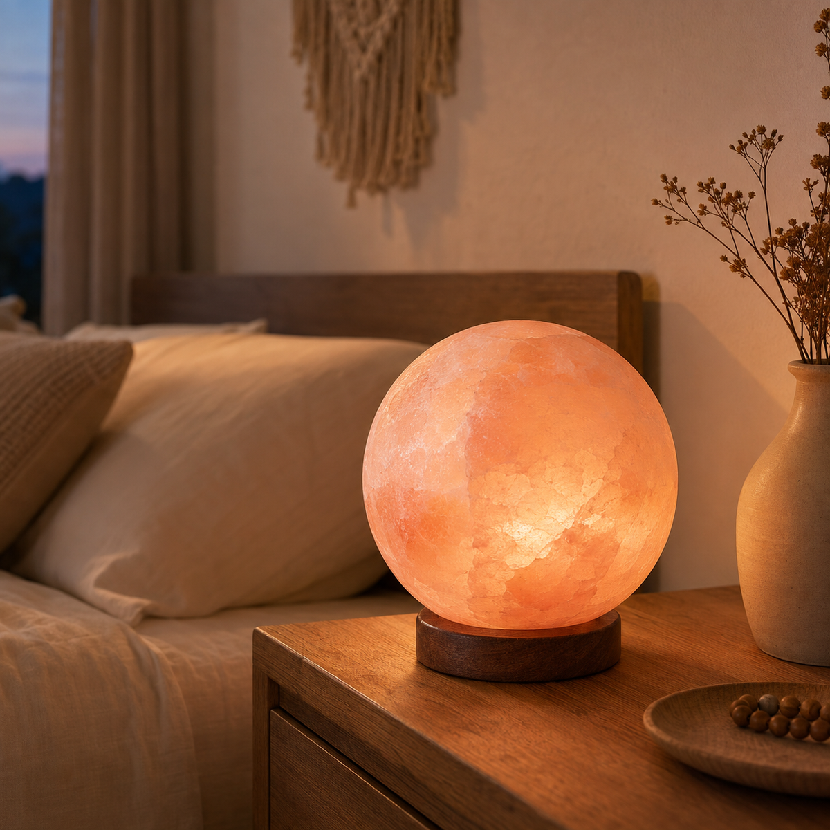 INDUS VALLEY PINK SALT LAMP - (GLOBE SHAPE). A Beautifully hand crafted organic piece of home décor. Himalayan Pink Salt Lamp.