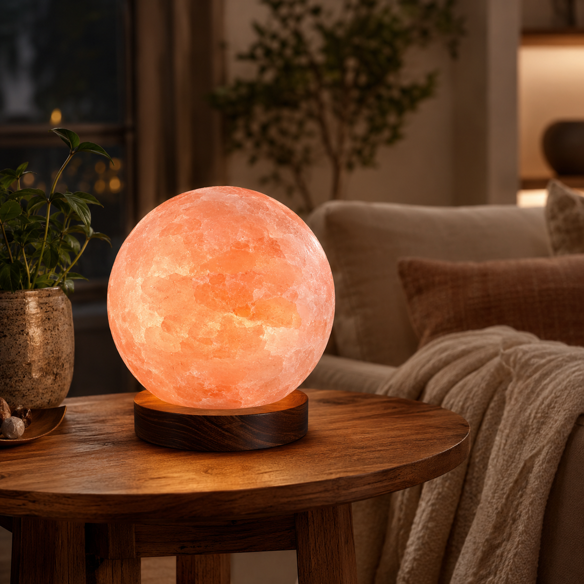 INDUS VALLEY PINK SALT LAMP - (GLOBE SHAPE). A Beautifully hand crafted organic piece of home décor. Himalayan Pink Salt Lamp.