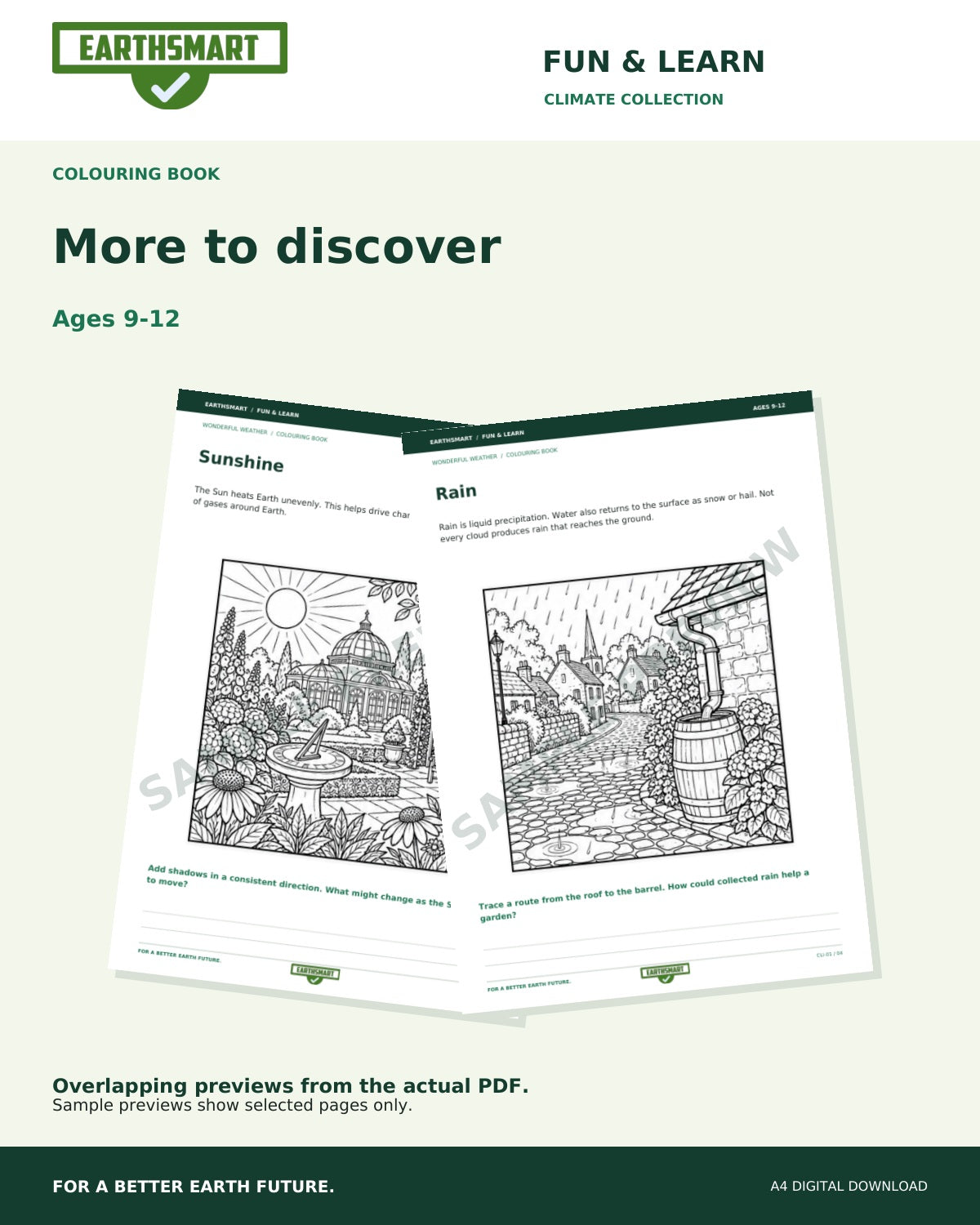 Earthsmart Wonderful Weather Colouring Book: more to discover, watermarked overlapping samples of the actual PDF