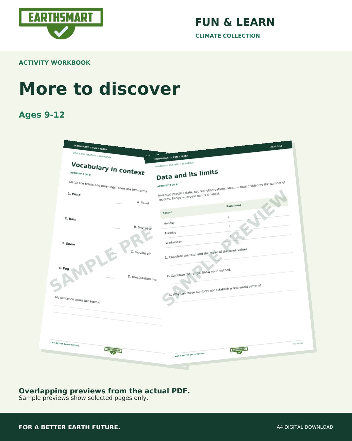 Earthsmart Wonderful Weather Activity Workbook: more to discover, watermarked overlapping samples of the actual PDF