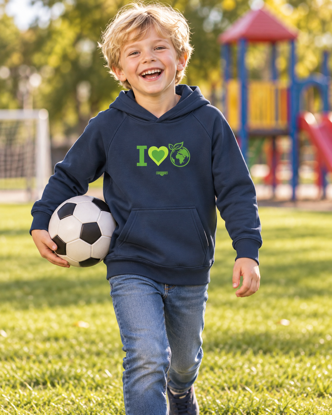 EARTHSMART KIDS HOODIE - I LOVE EARTH - ORGANIC 100% COTTON & RECYCLED POLYESTER. (4 - 12 YEARS).