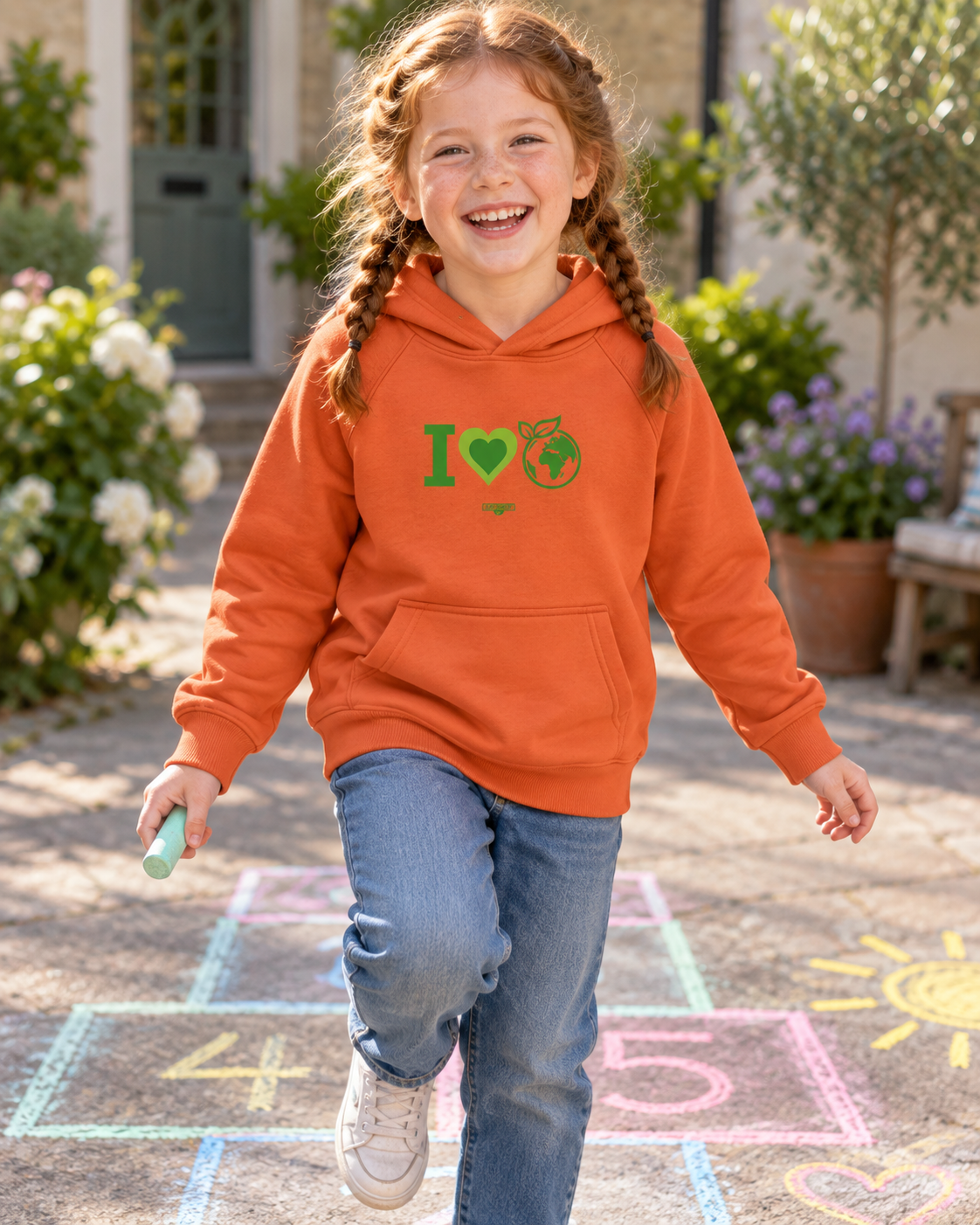 EARTHSMART KIDS HOODIE - I LOVE EARTH - ORGANIC 100% COTTON & RECYCLED POLYESTER. (4 - 12 YEARS).