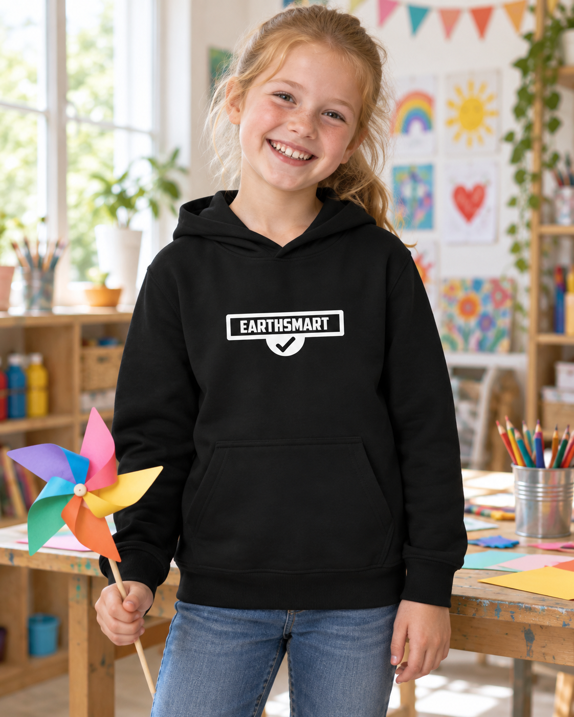 EARTHSMART KIDS HOODIE - ICONIC LOGO - ORGANIC 100% COTTON & RECYCLED POLYSTER. (4 - 12 YEARS).