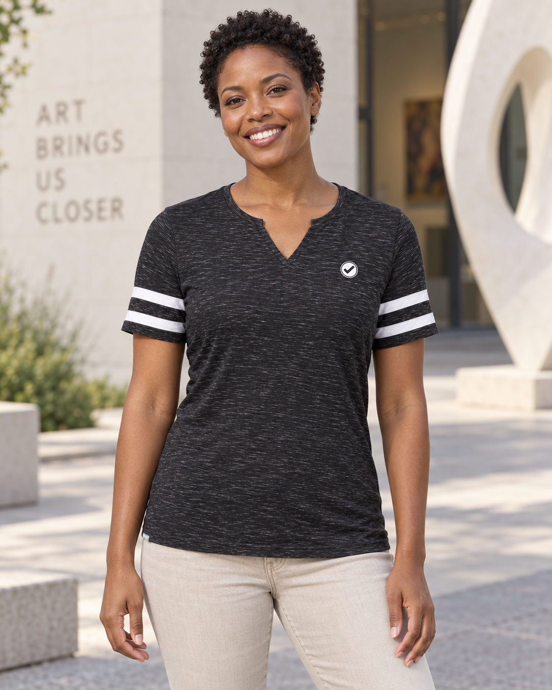 EARTHSMART Emblem  - Monterey V-Neck T-Shirt — ECO TEE - 95% Recycled Polyester & 5% cotton.