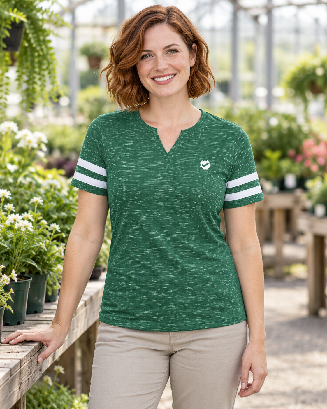 EARTHSMART Emblem  - Monterey V-Neck T-Shirt — ECO TEE - 95% Recycled Polyester & 5% cotton.