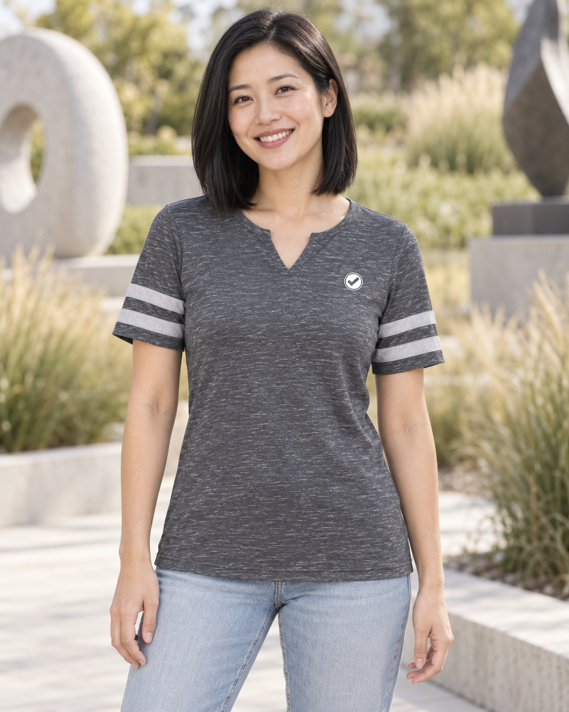 EARTHSMART Emblem  - Monterey V-Neck T-Shirt — ECO TEE - 95% Recycled Polyester & 5% cotton.