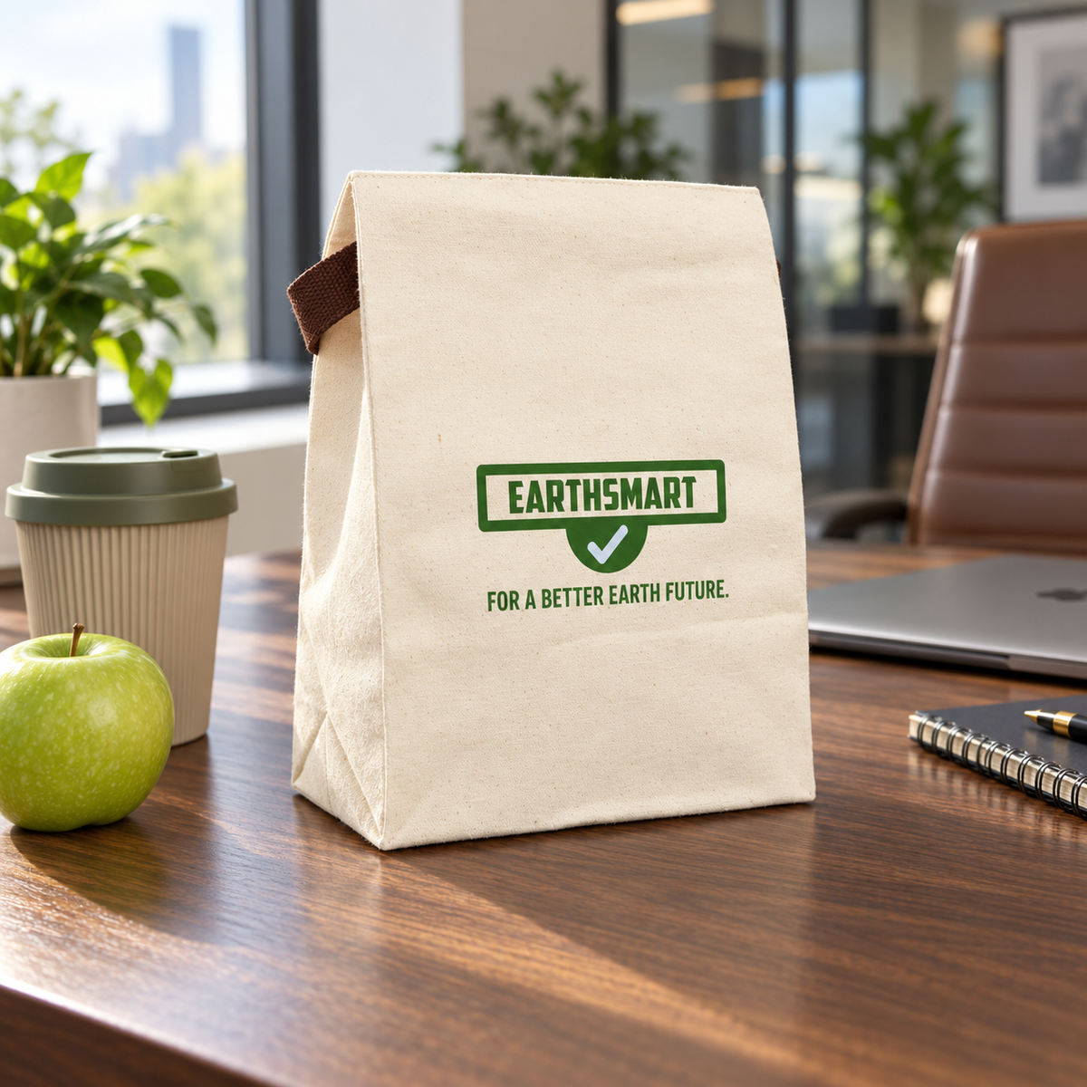 EARTHSMART Eco-Friendly Insulated Lunch Tote with Strap - Canvas Lunch Bag.