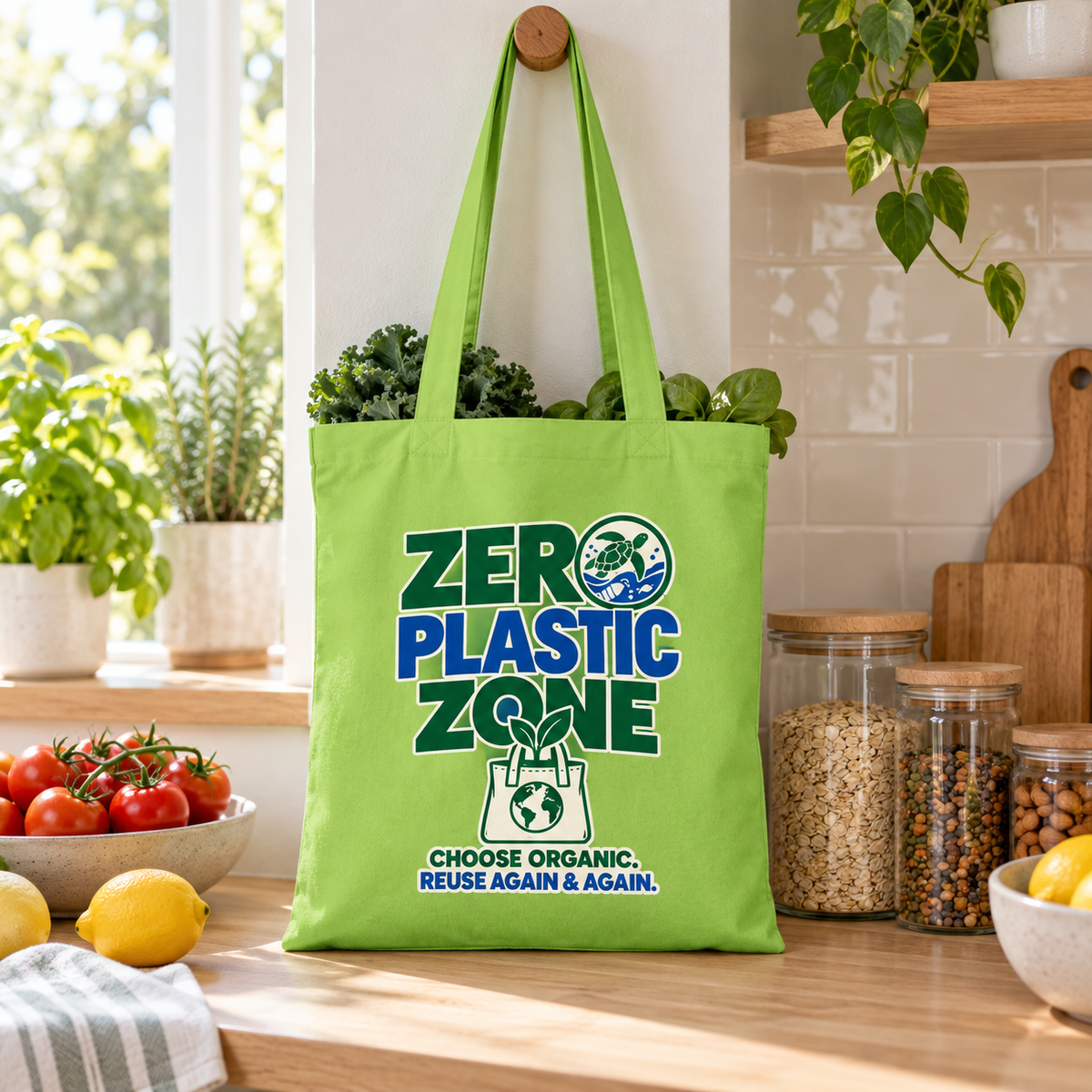 EARTHSMART 'ZERO PLASTIC ZONE' ECO TOTE BAG. 100% COTTON — (38cm x 42cm).