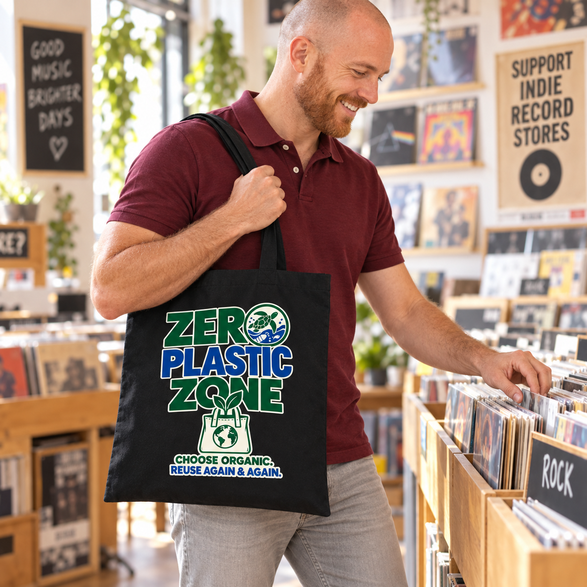 EARTHSMART 'ZERO PLASTIC ZONE' ECO TOTE BAG. 100% COTTON — (38cm x 42cm).
