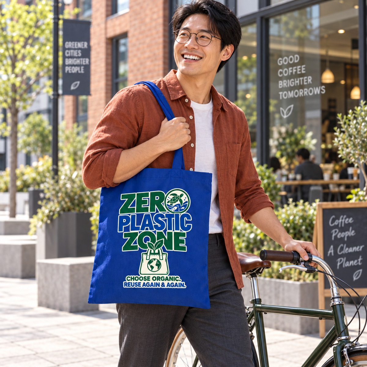 EARTHSMART 'ZERO PLASTIC ZONE' ECO TOTE BAG. 100% COTTON — (38cm x 42cm).